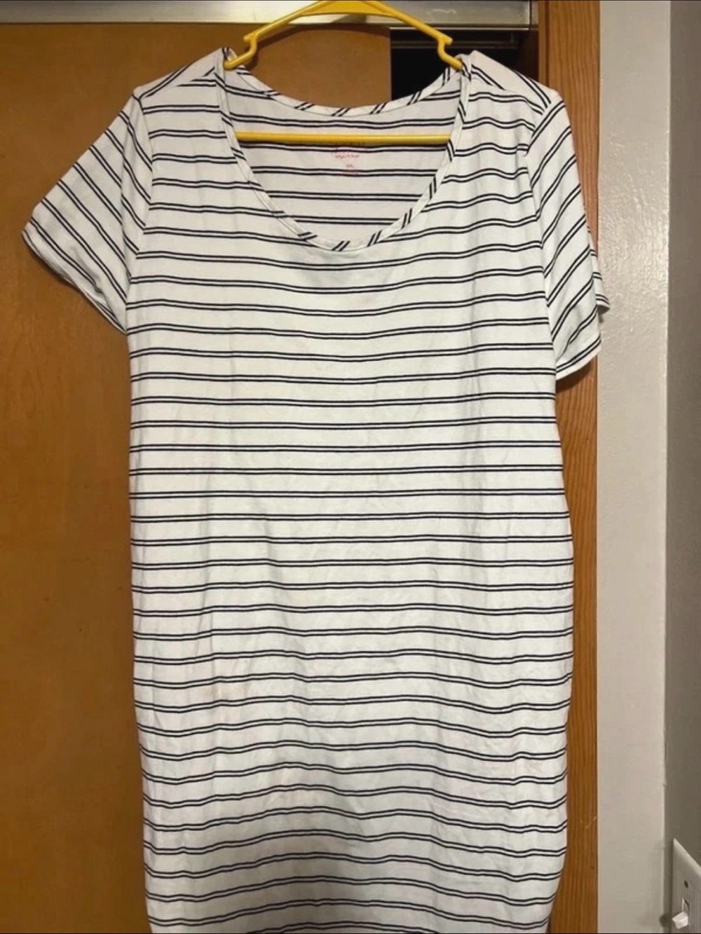 Striped Short-Sleeve Maternity Dress - White with Navy Stripes